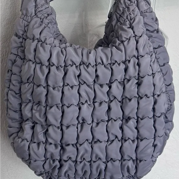 Urban Expressions Puffy Shoulder Bag Gray Ruched Nylon Trendy Puffer Handbag - Picture 2 of 7